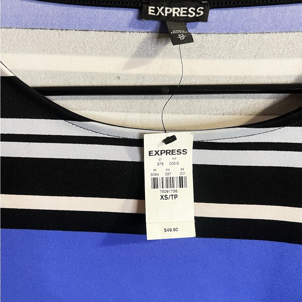 Express XS Striped blue black and white crop top - Picture 2 of 2